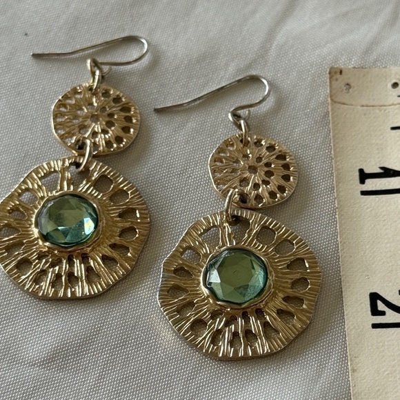 Artisan Hammered Gold-Tone & Gemstone Dangle Earrings - Boho Chic! - Picture 7 of 12